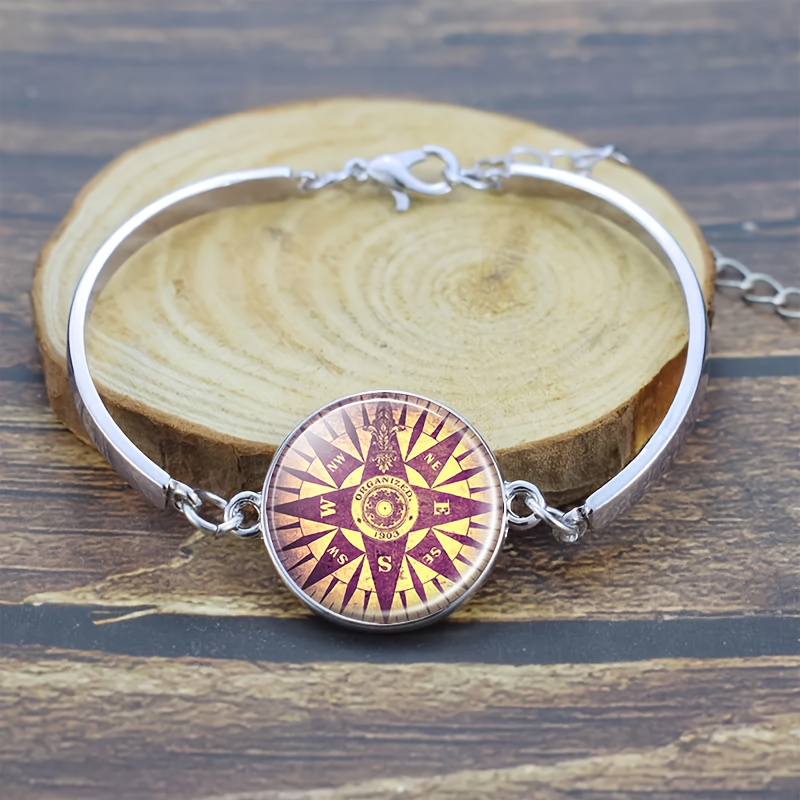 4pcs Retro Compass Design Round Badge Jewellery Set for Women